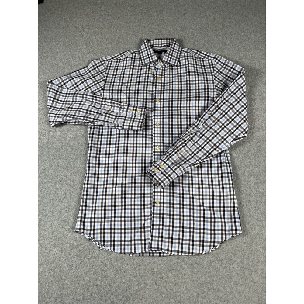 Banana Republic Mens Slim Fit Non-Iron Shirt Navy Blue White Check Small 970288